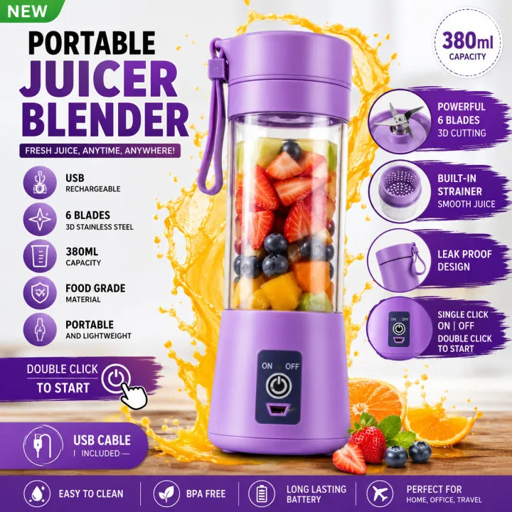 USB Rechargeable Juicer Blender 6 Blades Electric Blender Mini Portable