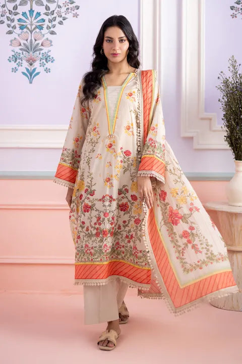 3 Piece Unstitched Printed Lawn Shirt Shalwar Dupatta - 0563 Unstitched Fabric For Women